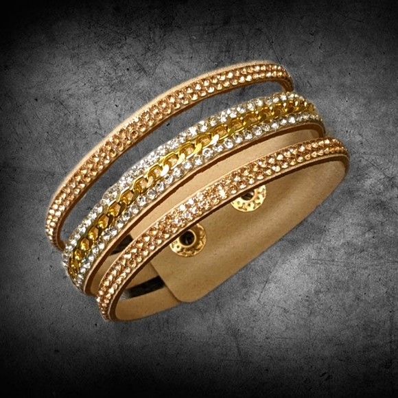 A21 Copper Gold Silver Rhinestone Crystal Wrap Bracelet Suede Adjustable A21 - Picture 5 of 14